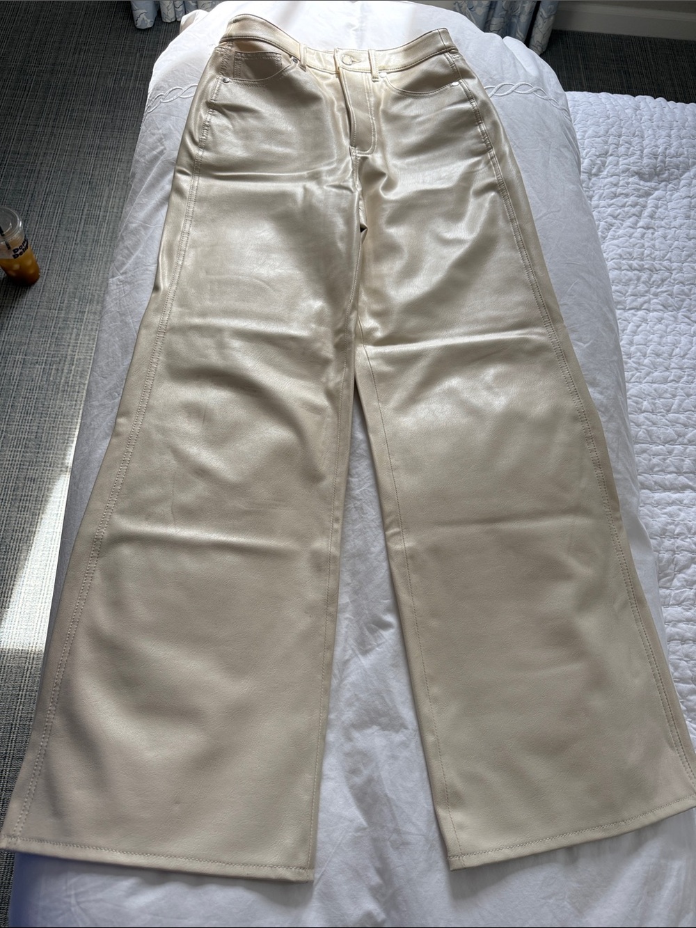 Veronica Beard Cream Wide-Leg Faux Leather Jeans